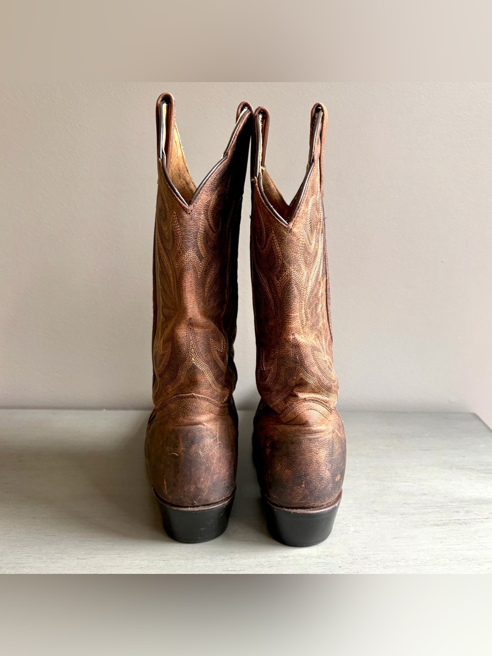 J.B. Dillon Brown Goat Leather Cowboy Western Work Boots Women 9 Pull On Mexico - Picture 7 of 14